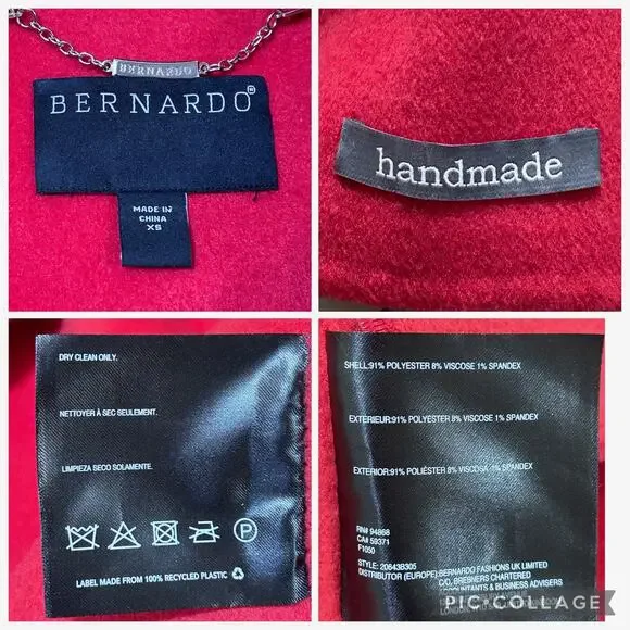 Bernardo Red Belted Handmade Coat XS Structured Long Coat Modern Chic Tailored